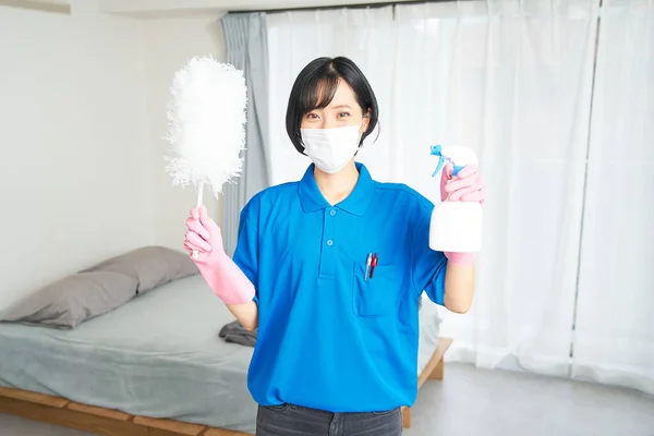 Woman Work Clothes Cleaning Room — Stock Photo, Image