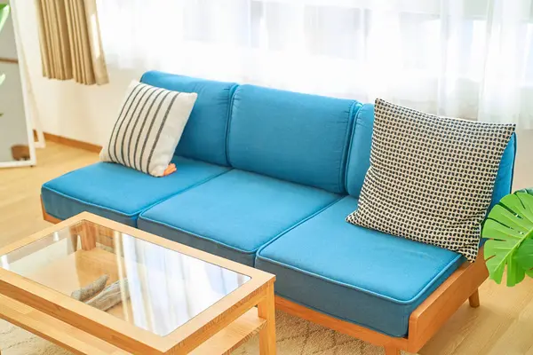 Bright Interior Blue Sofa — Stock Photo, Image