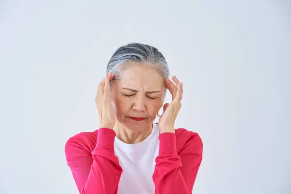 Silver Woman Suffering Headache Room — Stock Photo, Image