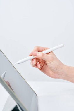 Stylus kalem kullanan bir kadının eli