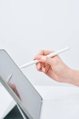 Stylus kalem kullanan bir kadının eli