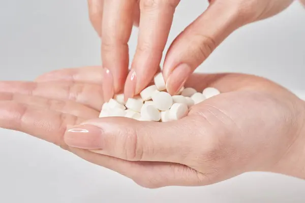 Many Pills Palm White Background — Stock Photo, Image