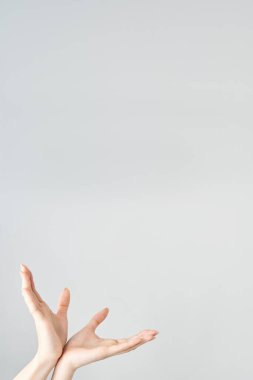 Bir kadının avuçları yukarı doğru açık ve beyaz arka plan