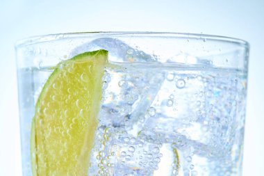Buzlu ve limonlu bir bardak karbonatlı su.