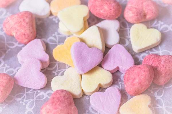 Assortment Sugar Pink Chocolate Hearts Top View Pastel Colors — Φωτογραφία Αρχείου