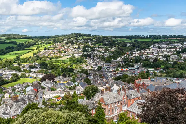 stock image An aerial view of the town and countryside around Launceston, Cornwall, UK