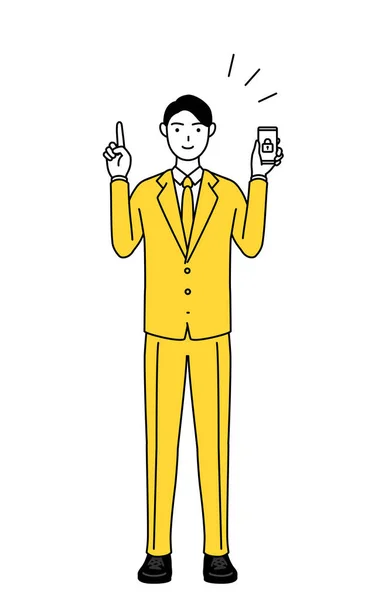 Enkel Linje Ritning Illustration Affärsman Kostym Vidta Säkerhetsåtgärder För Sin — Stock vektor