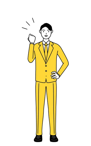 Simple Line Drawing Illustration Businessman Suit Posing Guts — Stock Vector