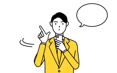 Akıllı telefon kullanan takım elbiseli bir iş adamının basit çizimi.