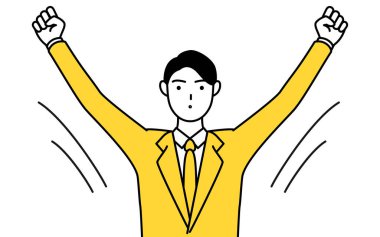 Takım elbiseli bir işadamının derin bir nefes alışının basit çizimi..