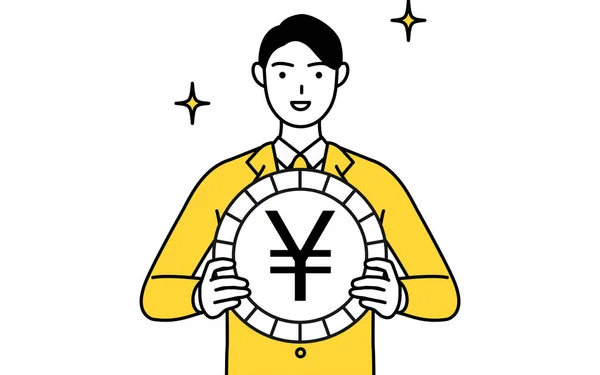 Enkel Linje Ritning Illustration Affärsman Kostym Bild Valutakursvinster Och Yen — Stock vektor