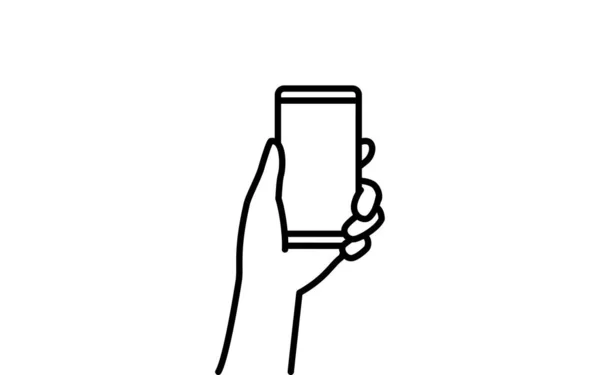 Fonctionnement Smartphone Dessin Linéaire Simple Deux Mains Tenant Smartphone — Image vectorielle