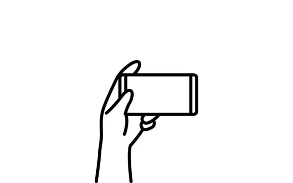 Smartphone Λειτουργία Απλή Γραμμή Σχέδιο Των Δύο Χεριών Κρατώντας Ένα — Διανυσματικό Αρχείο