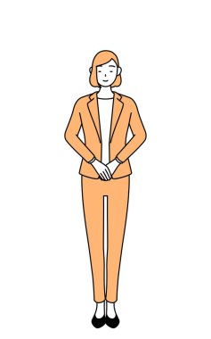 Takım elbiseli bir iş kadınının hafifçe eğildiği basit bir çizim..