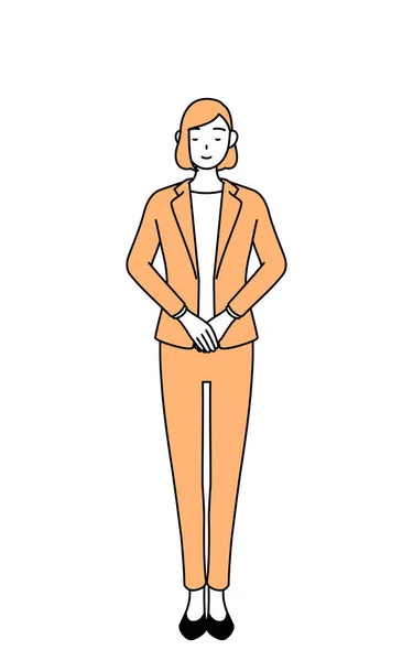 Simple Line Drawing Illustration Businesswoman Suit Lightly Bowing — Stock Vector