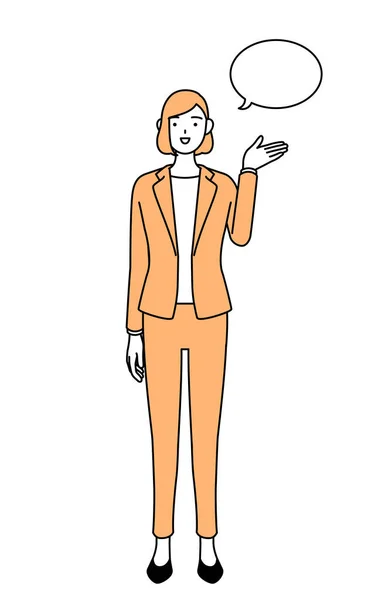 Einfache Linienzeichnung Illustration Einer Geschäftsfrau Einem Anzug Die Anweisungen Gibt — Stockvektor