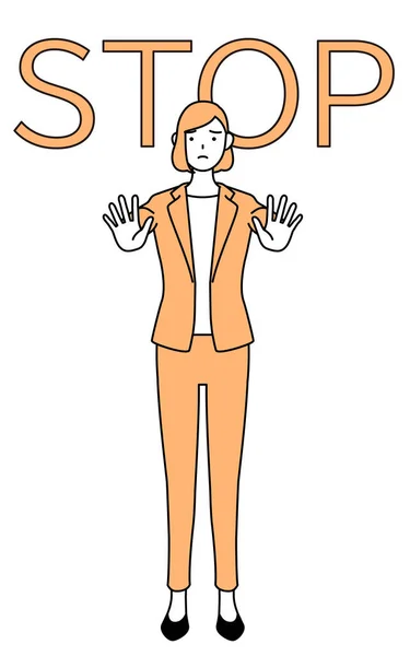 Απλή Γραμμή Σχεδίασης Απεικόνιση Μιας Επιχειρηματία Ένα Κοστούμι Χέρι Του — Διανυσματικό Αρχείο