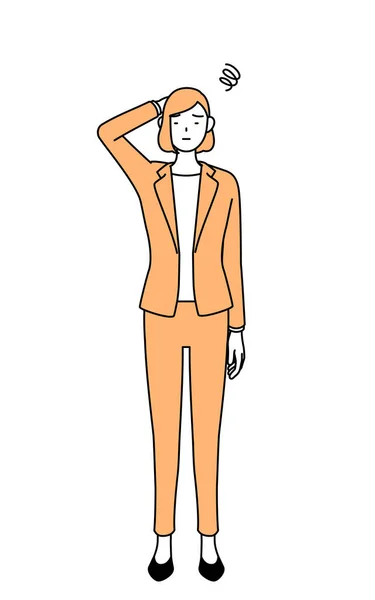 Simples Linha Desenho Ilustração Uma Mulher Negócios Terno Coçar Cabeça —  Vetores de Stock