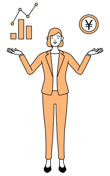 Απλή Γραμμή Σχεδίασης Απεικόνιση Μιας Επιχειρηματία Ένα Κοστούμι Που Καθοδηγεί — Διανυσματικό Αρχείο