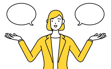 Takım elbiseli bir iş kadınının silinmiş ve karşılaştırılmış basit çizimi..