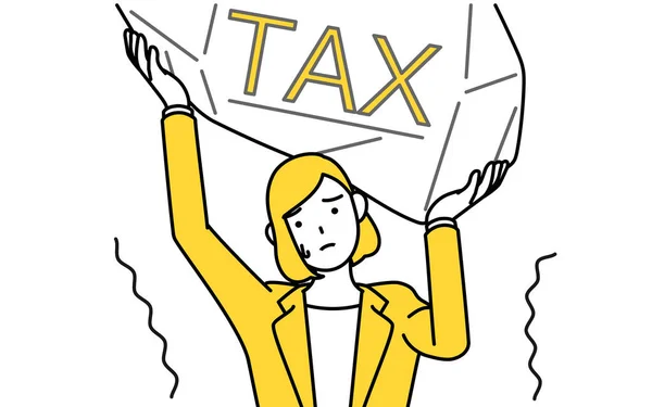 税金の増加に苦しむスーツ姿の実業家のシンプルな線画 — ストックベクタ