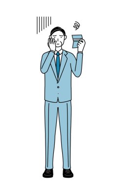 Banka defterine bakan ve depresyonda olan kıdemli iş adamları, yöneticiler, yöneticiler ve başkanların basit çizimleri..