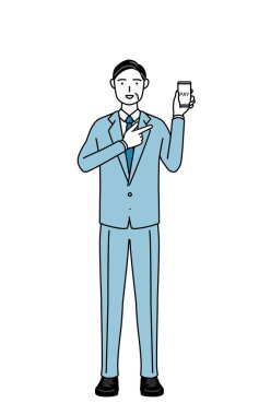 Üst düzey iş adamları, yöneticiler, yöneticiler ve başkanların akıllı bir telefon üzerinden parasız online ödeme önerilerinin basit çizimi.