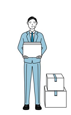 Üst düzey iş adamları, yöneticiler, yöneticiler ve başkanların karton bir kutu tutan basit çizimler.