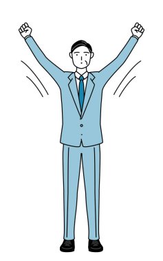 Üst düzey iş adamları, yöneticiler, yöneticiler ve başkanların derin bir nefes alışlarının basit çizimi.