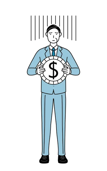描述资深商人 经理和总裁的简单线条 汇率损失或美元贬值的图像 — 图库矢量图片