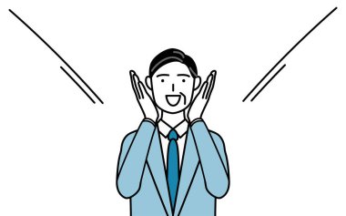 Üst düzey iş adamları, yöneticiler, yöneticiler ve başkanların basit bir çizimi. Elleri ağzında bağırıyor..