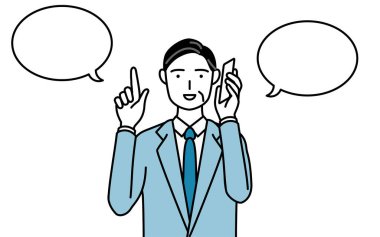 Telefonda kıdemli iş adamları, yöneticiler, yöneticiler ve başkanların basit çizimleri var..