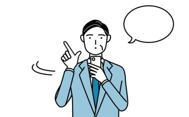 Akıllı telefon kullanan kıdemli işadamları, yöneticiler, yöneticiler ve başkanların basit çizimleri.