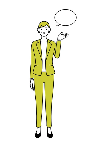 Einfache Linienzeichnung Illustration Einer Seniorin Anzug Managerin Karrierefrau Die Anweisungen — Stockvektor