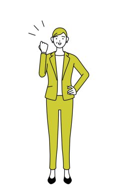 Takım elbiseli yaşlı bir kadının basit çizimi, kadın menajer, cesaretle poz veren kariyer kadını..