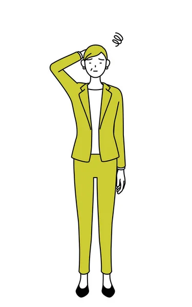Jednoduchá Kresba Čáry Ilustrace Starší Ženy Obleku Manažerky Kariérní Ženy — Stockový vektor