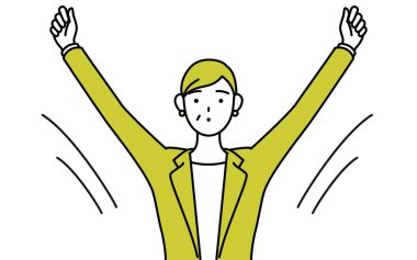 Takım elbiseli, bayan menajer, derin nefes alan kariyer sahibi bir kadının basit çizimi..