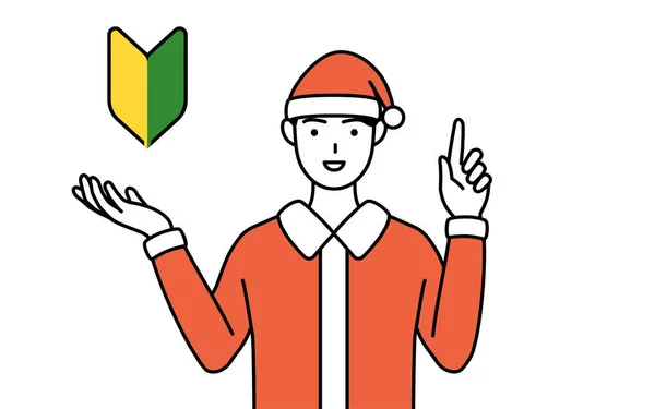 Simples Linha Desenho Ilustração Homem Vestido Papai Noel Mostrando Símbolo — Vetor de Stock