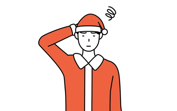 Illustration Simple Homme Habillé Père Noël Grattant Tête Détresse — Image vectorielle