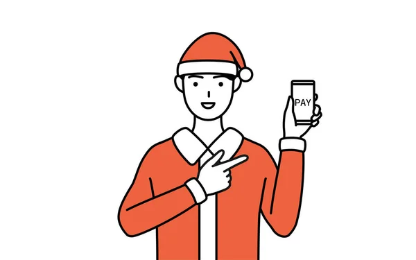 Illustration Simple Homme Habillé Père Noël Recommandant Des Paiements Ligne — Image vectorielle