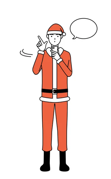 Illustration Simple Homme Habillé Père Noël Utilisant Smartphone — Image vectorielle