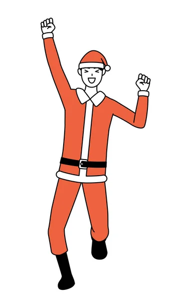 Illustration Simple Homme Habillé Père Noël Souriant Sautant — Image vectorielle