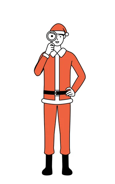 Illustration Simple Homme Habillé Père Noël Regardant Travers Des Loupes — Image vectorielle