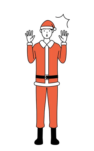 Illustration Simple Homme Habillé Père Noël Levant Main Avec Surprise — Image vectorielle