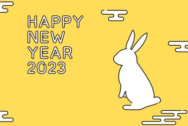 Tavşan 2023 yılı için basit bir tebrik kartı, tavşan ve Japon deseni, Nenga kartpostal materyali.