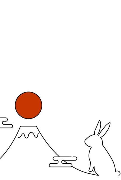 Einfache Neujahrsgrußkarte Für Das Kaninchenjahr 2023 Kaninchen Fuji Und Der — Stockvektor