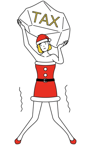 Disegno Semplice Illustrazione Una Donna Vestita Babbo Natale Che Soffre — Vettoriale Stock