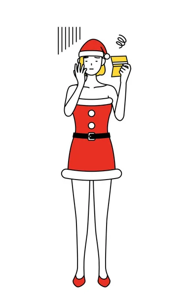 Illustration Simple Une Femme Habillée Père Noël Regardant Son Livre — Image vectorielle