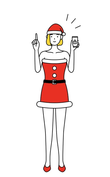 Illustration Simple Une Femme Habillée Père Noël Prenant Des Mesures — Image vectorielle