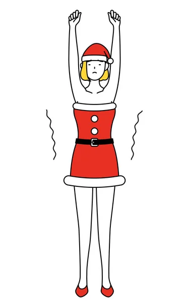 Illustration Simple Une Femme Habillée Père Noël Étirant Tenant Debout — Image vectorielle